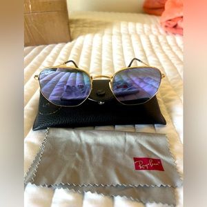 Ray Ban Hexagonal Flat Lense Sunglasses. Gold Frame purple lenses.